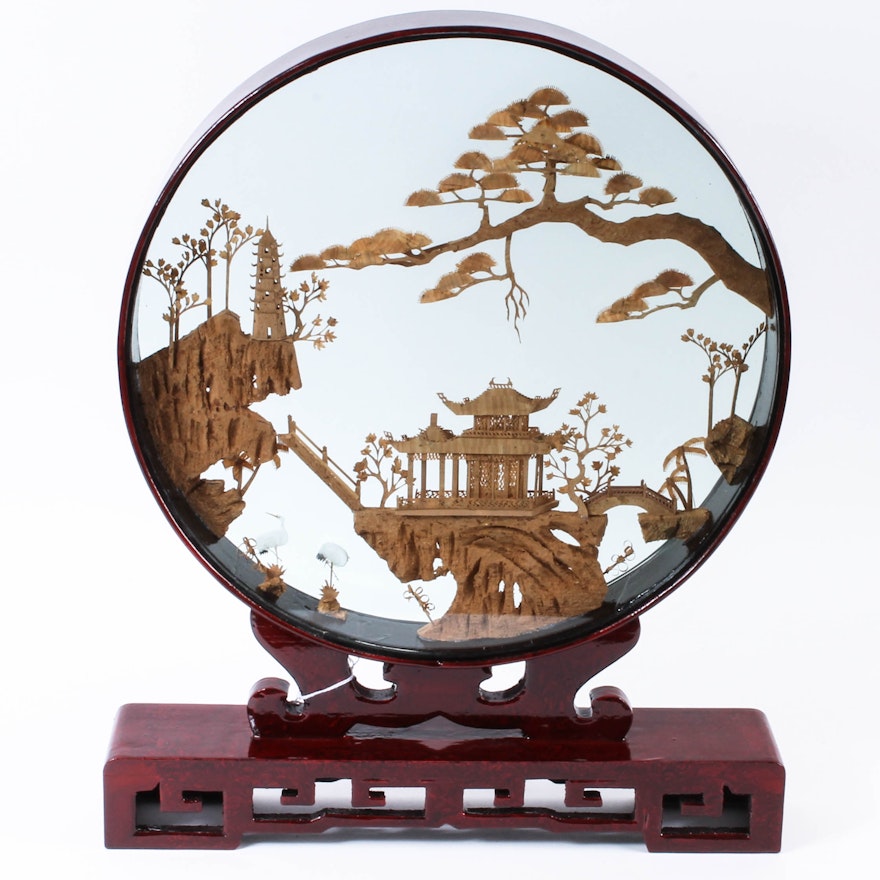Framed Chinese Carved Cork Diorama