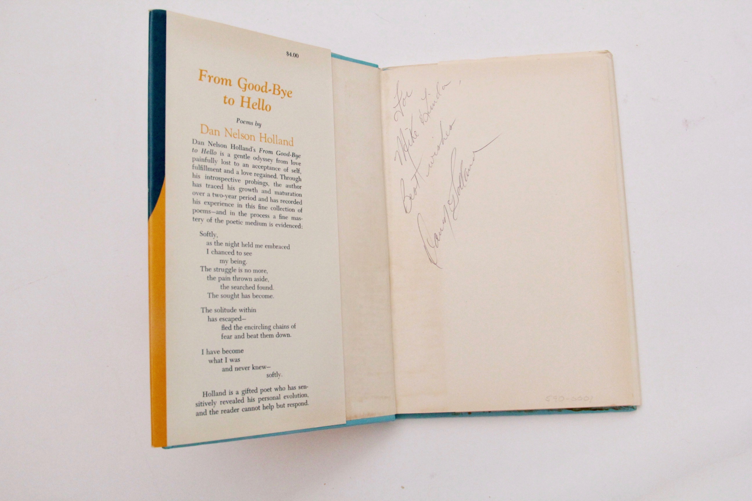 Signed First Edition "From Good-Bye To Hello" Poetry Book by Dan Nelson Holland