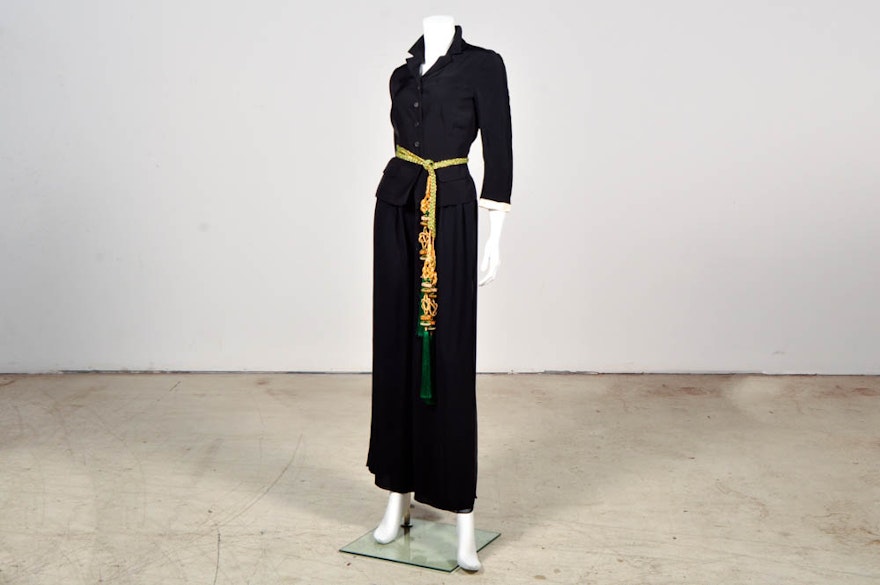 Prada Black Jacket, Pam McMahon Silk Chiffon Pants with Belt