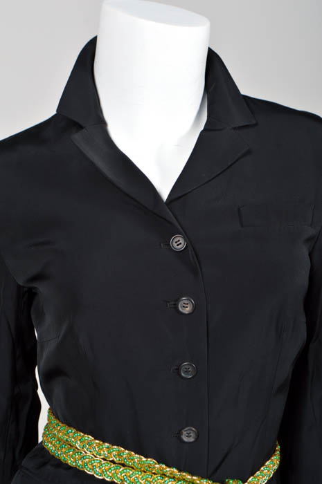 Prada Black Jacket, Pam McMahon Silk Chiffon Pants with Belt