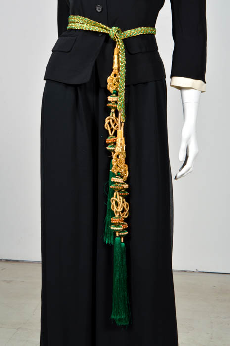 Prada Black Jacket, Pam McMahon Silk Chiffon Pants with Belt