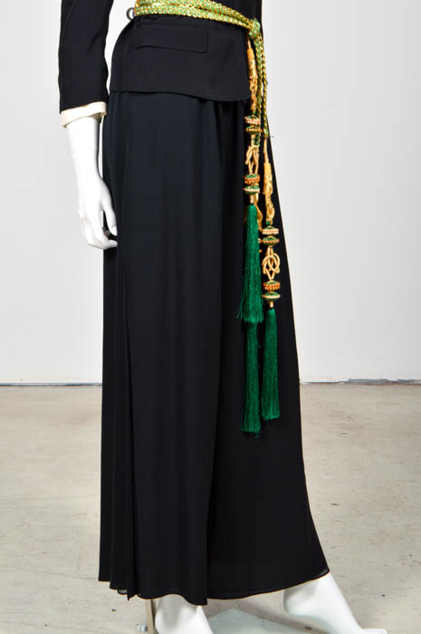 Prada Black Jacket, Pam McMahon Silk Chiffon Pants with Belt