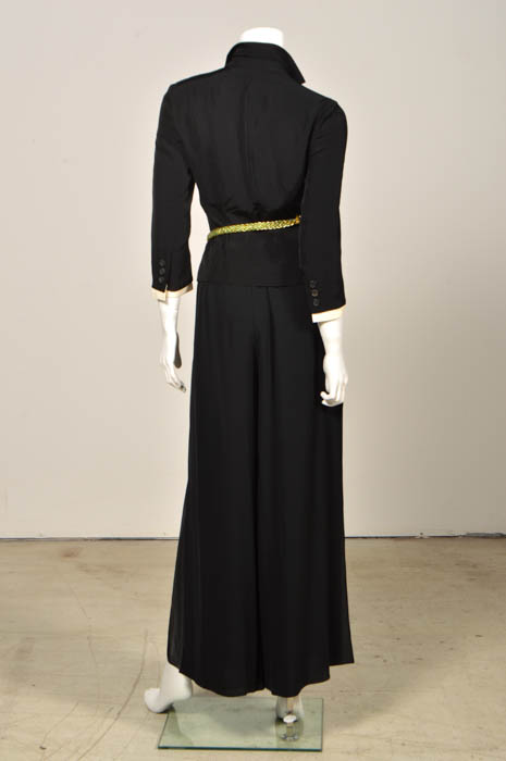 Prada Black Jacket, Pam McMahon Silk Chiffon Pants with Belt