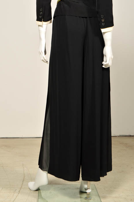 Prada Black Jacket, Pam McMahon Silk Chiffon Pants with Belt