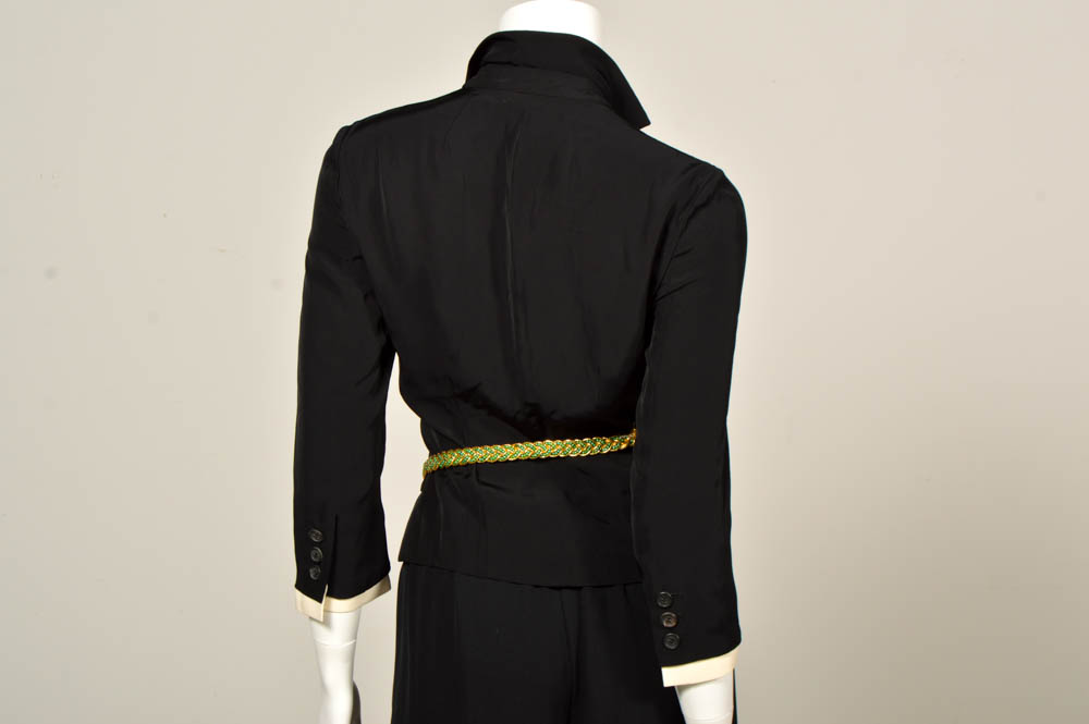 Prada Black Jacket, Pam McMahon Silk Chiffon Pants with Belt