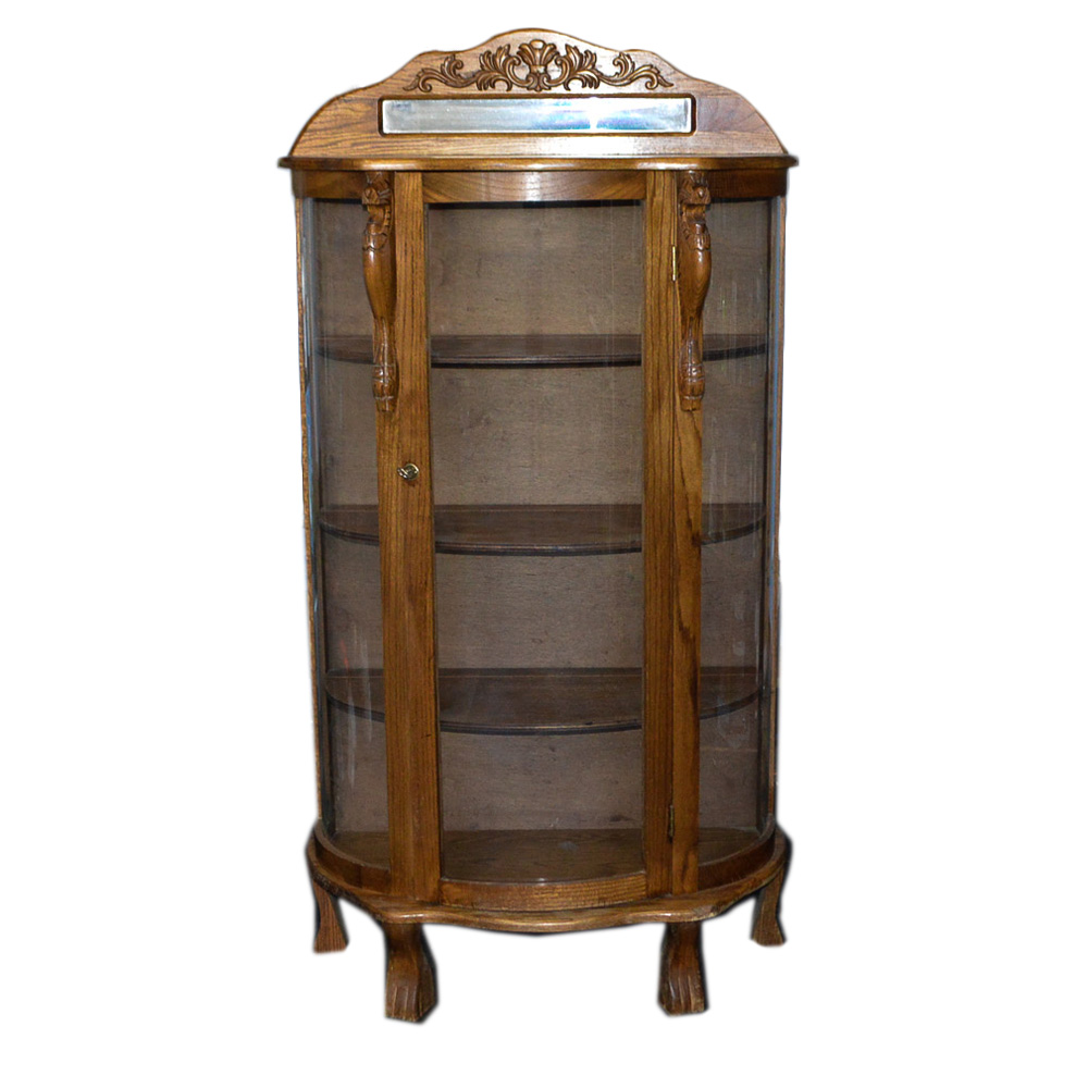 Vintage Oak Demilune Display Cabinet