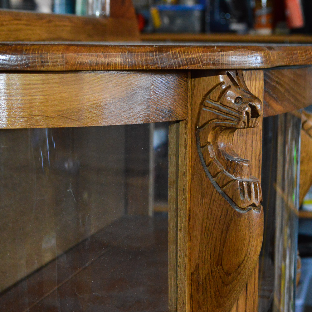 Vintage Oak Demilune Display Cabinet