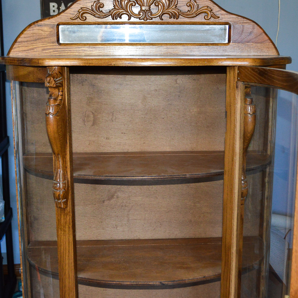Vintage Oak Demilune Display Cabinet
