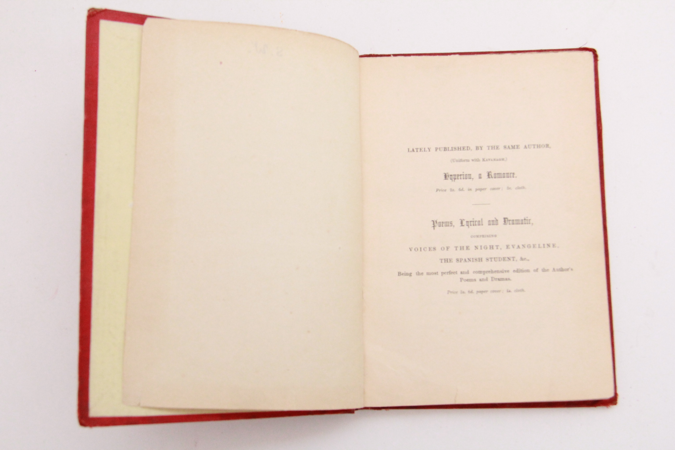 1849 First British Edition Liverpool Printing of "Kavanagh A Tale" by Henry Wadsworth Longfellow and More