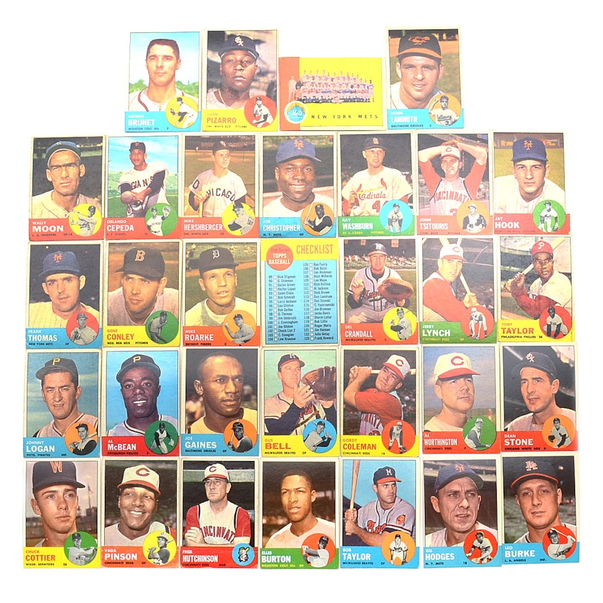 Thirty Two 1963 Topps Baseball Cards