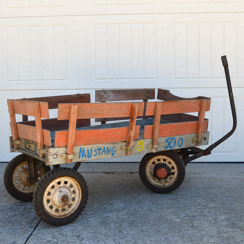 Vintage Hamilton Steel Wooden Pull Wagon