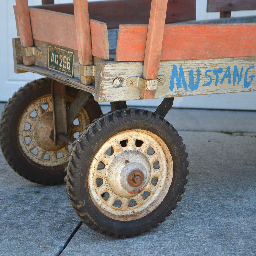 Vintage Hamilton Steel Wooden Pull Wagon