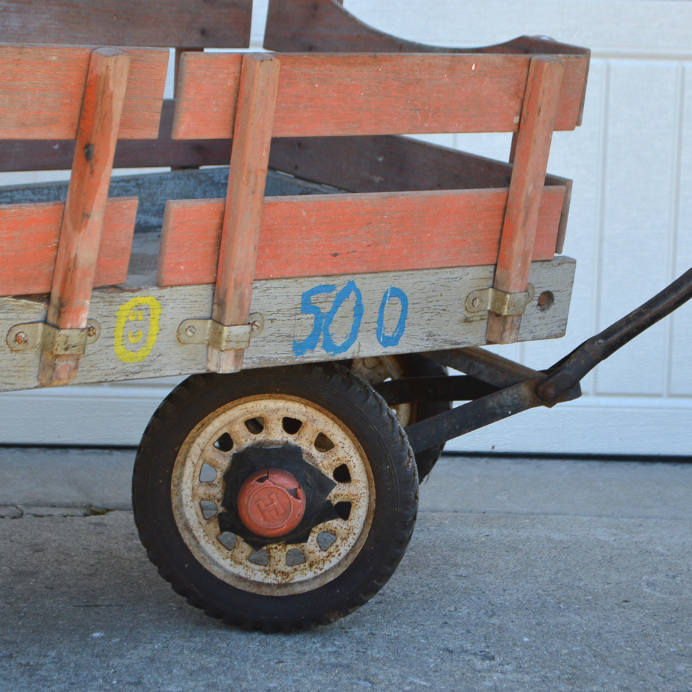 Vintage Hamilton Steel Wooden Pull Wagon