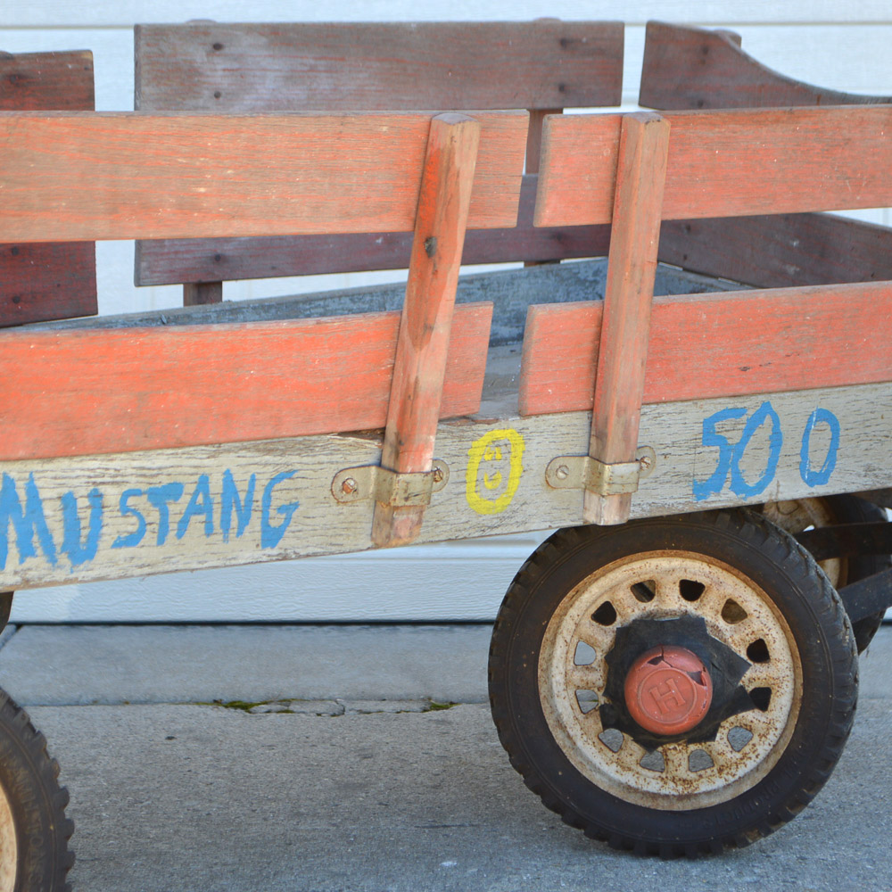 Vintage Hamilton Steel Wooden Pull Wagon
