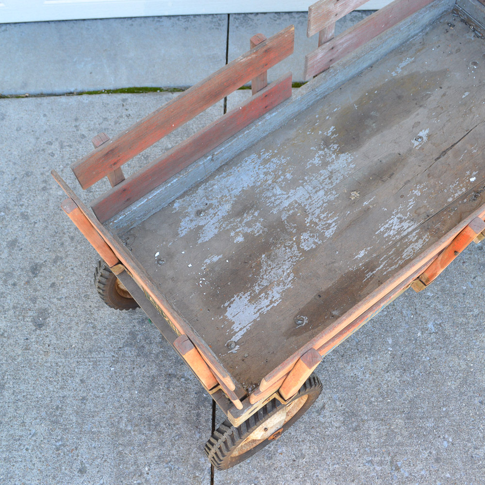 Vintage Hamilton Steel Wooden Pull Wagon