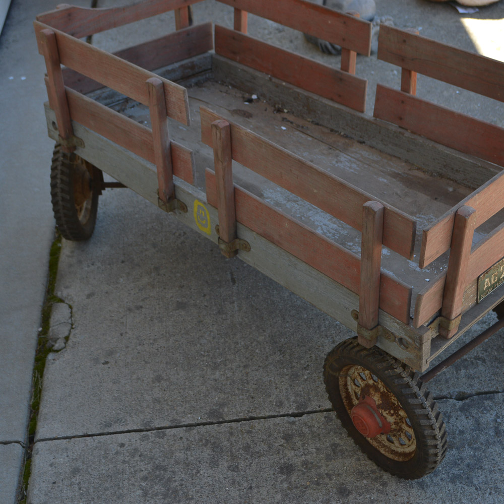 Vintage Hamilton Steel Wooden Pull Wagon
