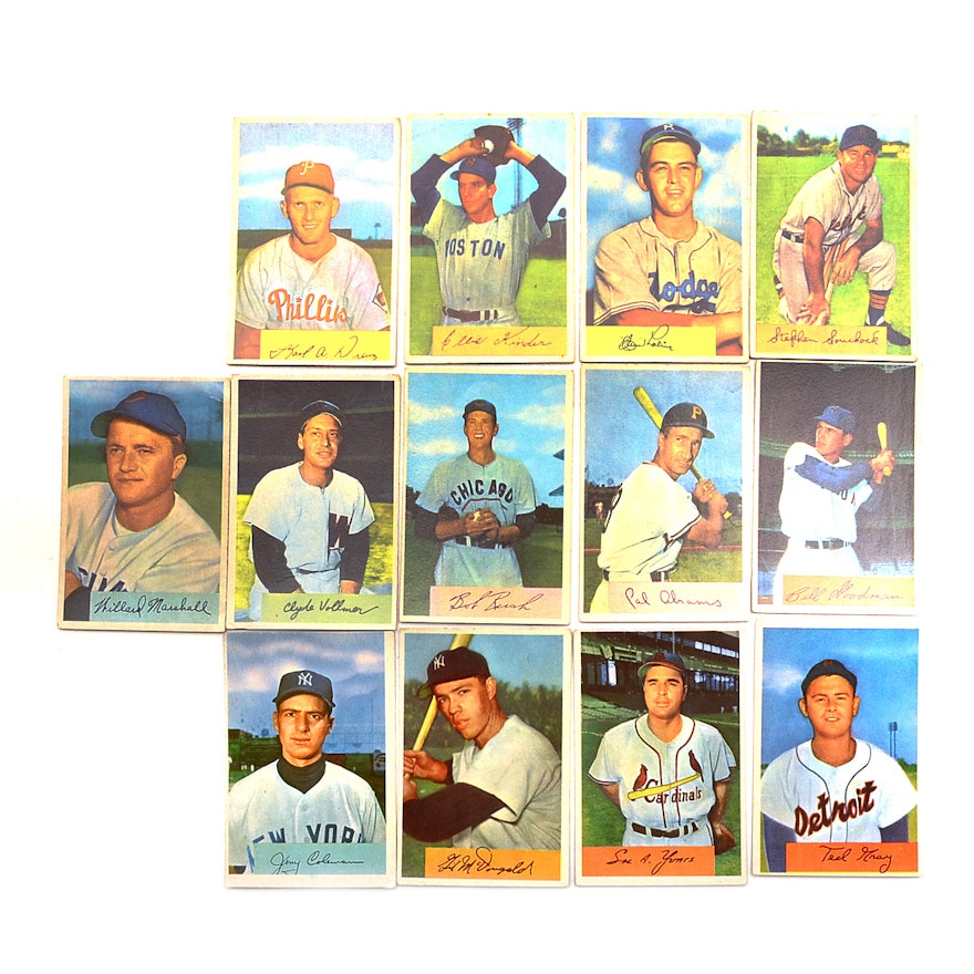 Twelve 1954 Bowman Baseball Cards