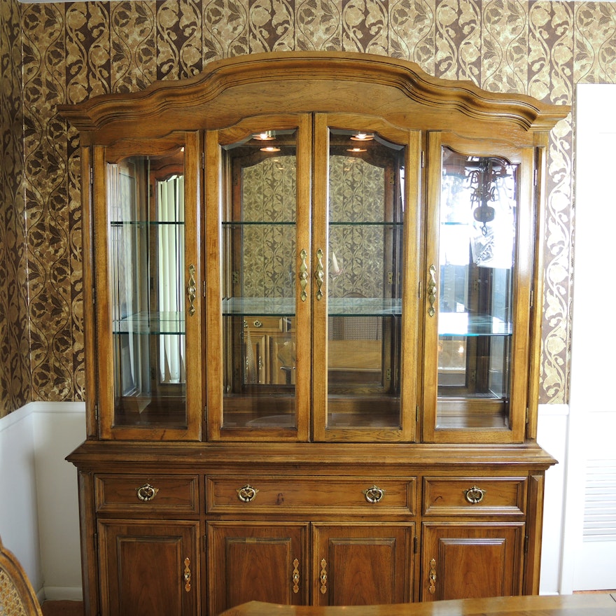 Thomasville French Provincial Style Lighted China Hutch Cabinet