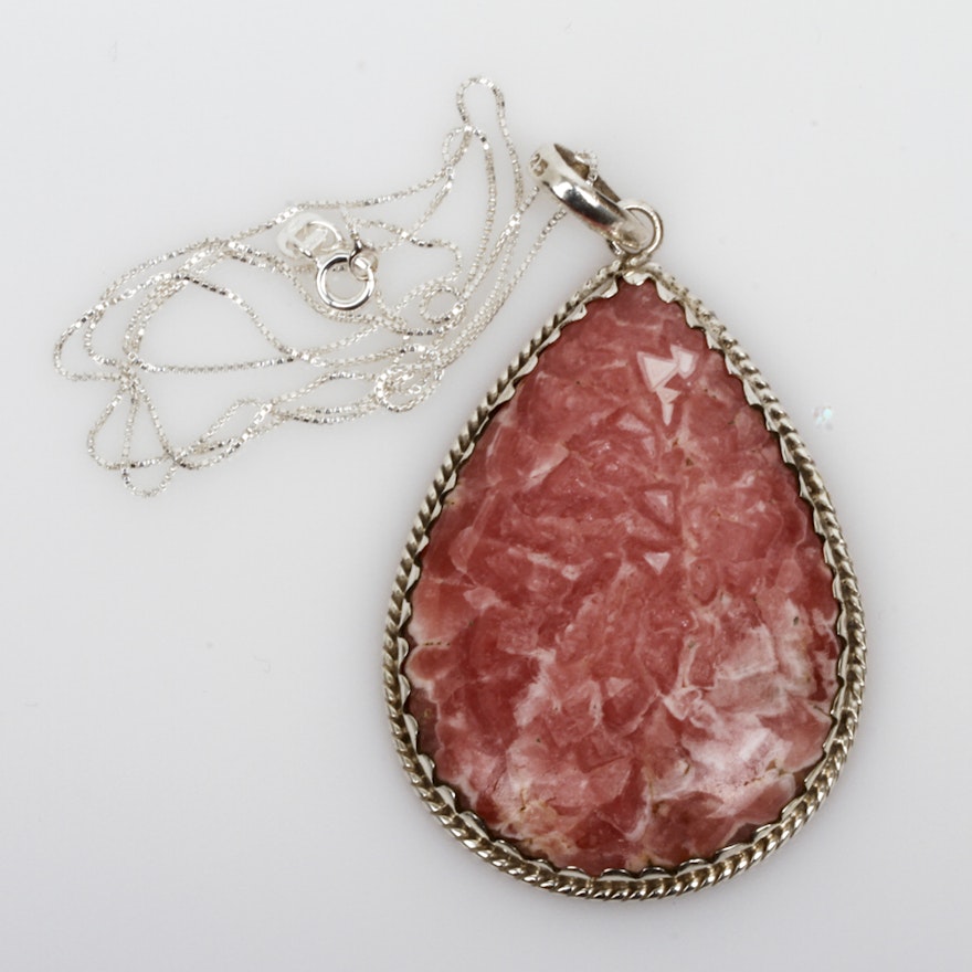 Sterling Silver and Pink Aventurine Quartz Pendant Necklace