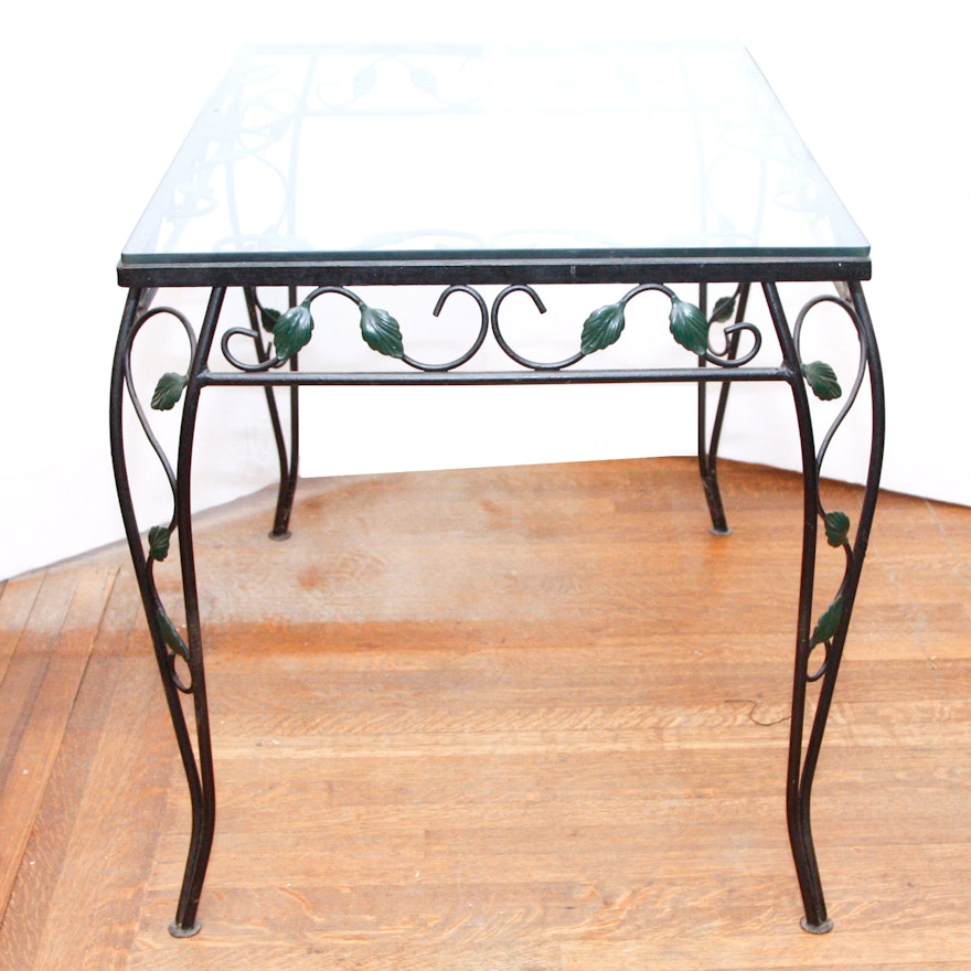 Vintage Wrought Iron Patio Table with Glass Top