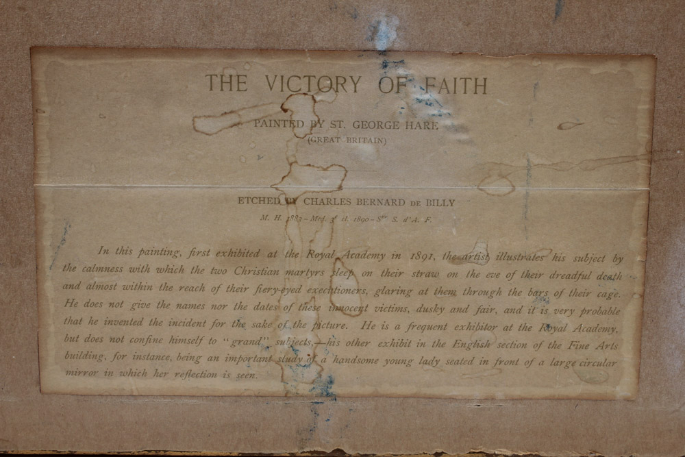 Antique Charles Bernard de Billy Etching "The Victory of Faith" after St. George Hare