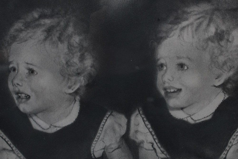 1973 Manon Cleary Graphite Drawing of Twin Sisters