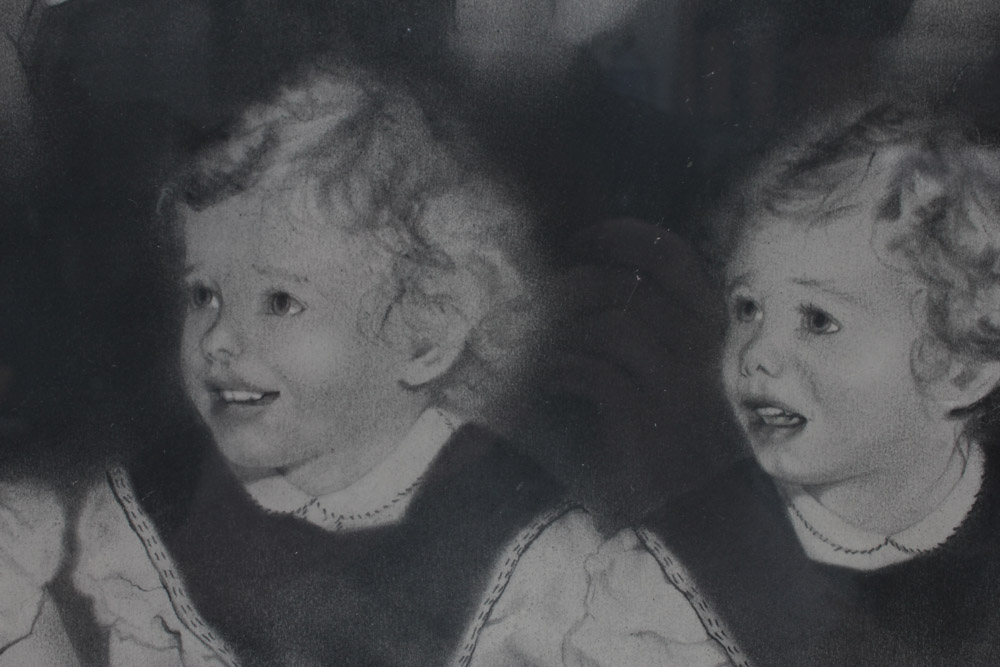 1973 Manon Cleary Graphite Drawing of Twin Sisters