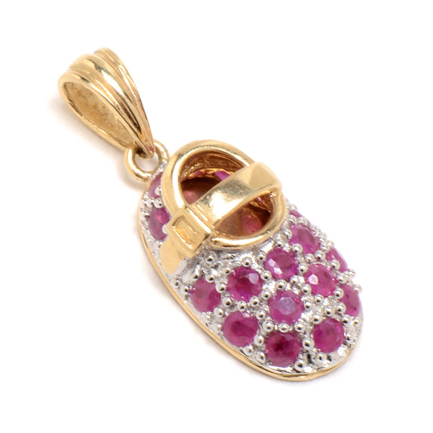 Samuel Behnam 14K Yellow Gold Natural Ruby Baby Shoe Charm