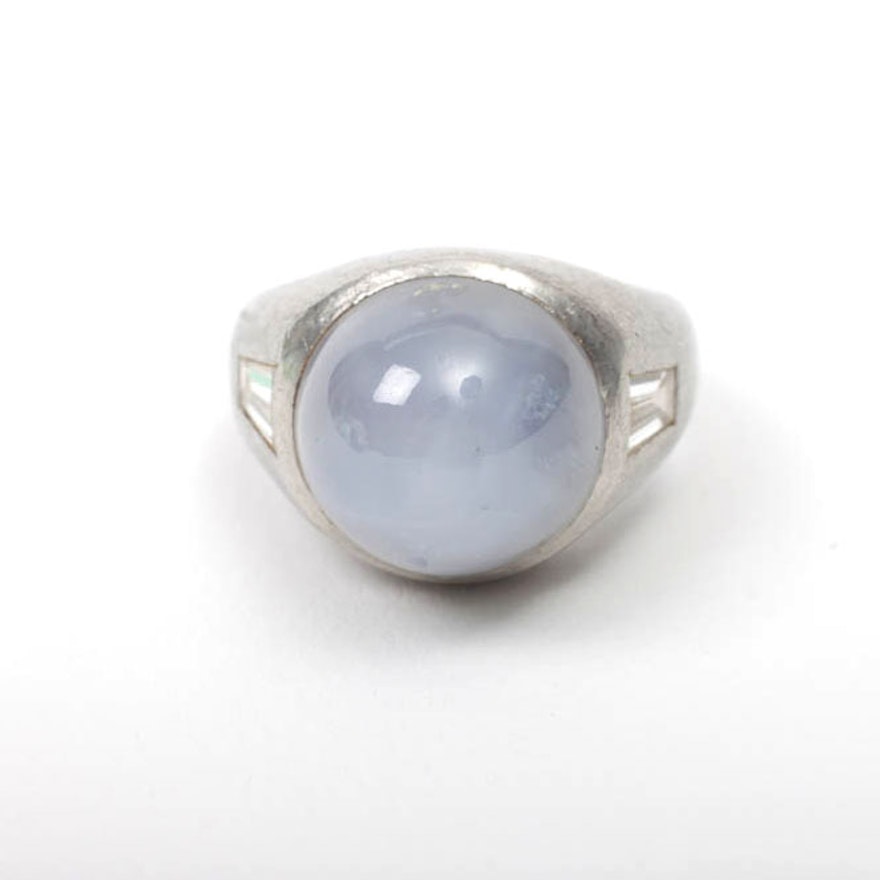 Men's Platinum Ring With Six Ray Star Sapphire Stone