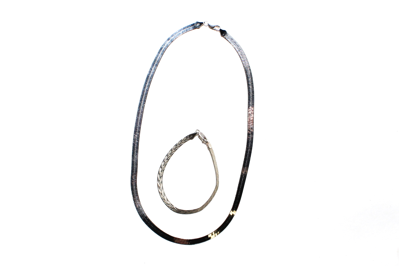 Italian Sterling Silver Herringbone Choker And Bracelet