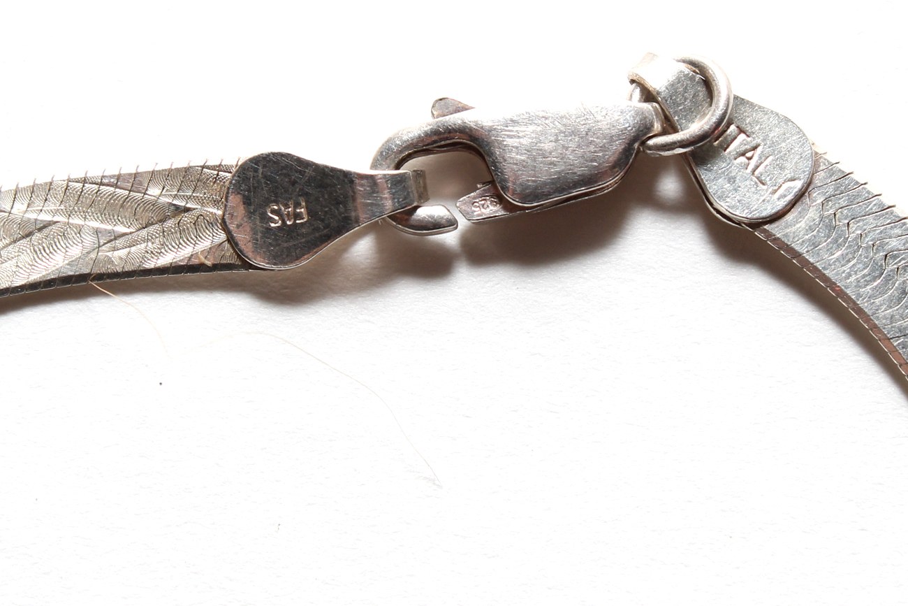 Italian Sterling Silver Herringbone Choker And Bracelet