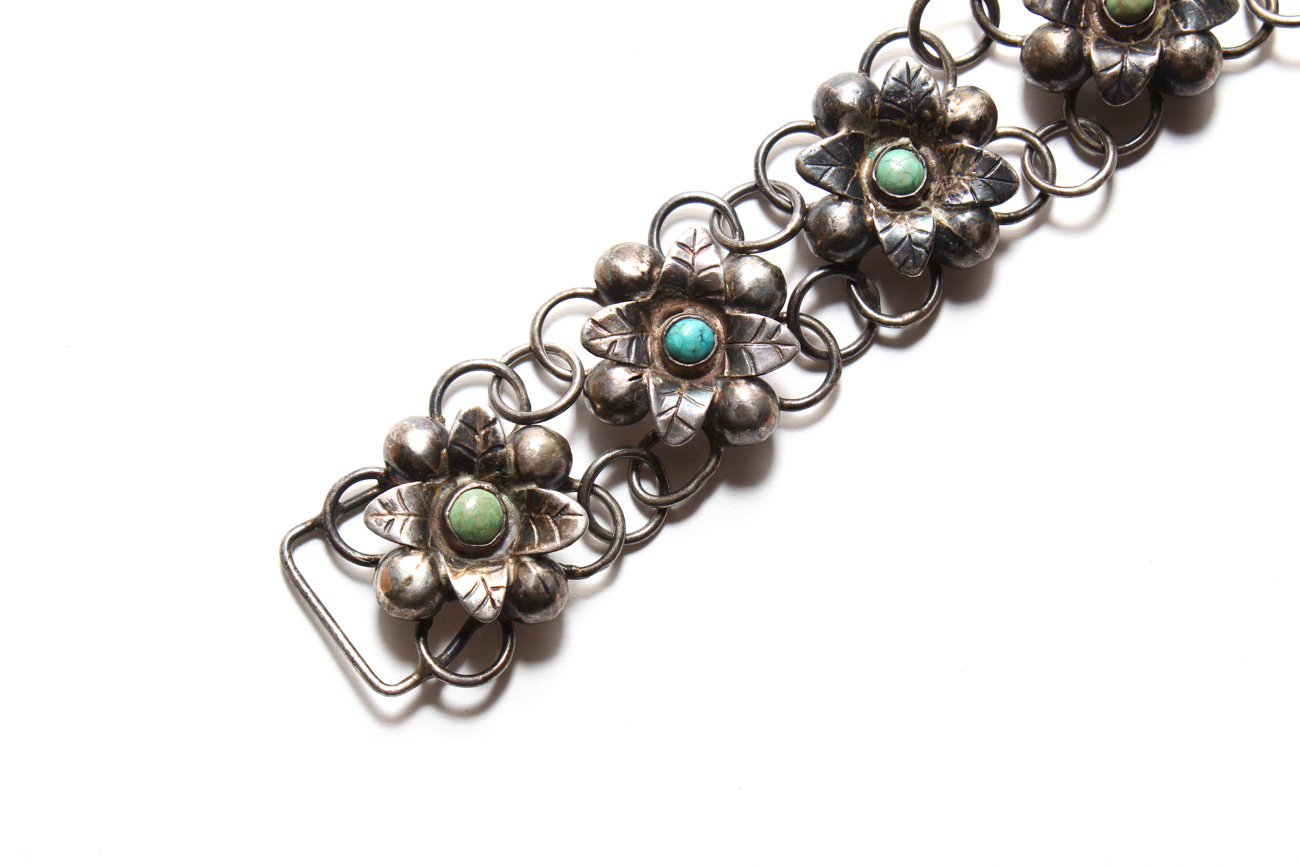 Mexican Sterling Silver And Turquoise Bracelet
