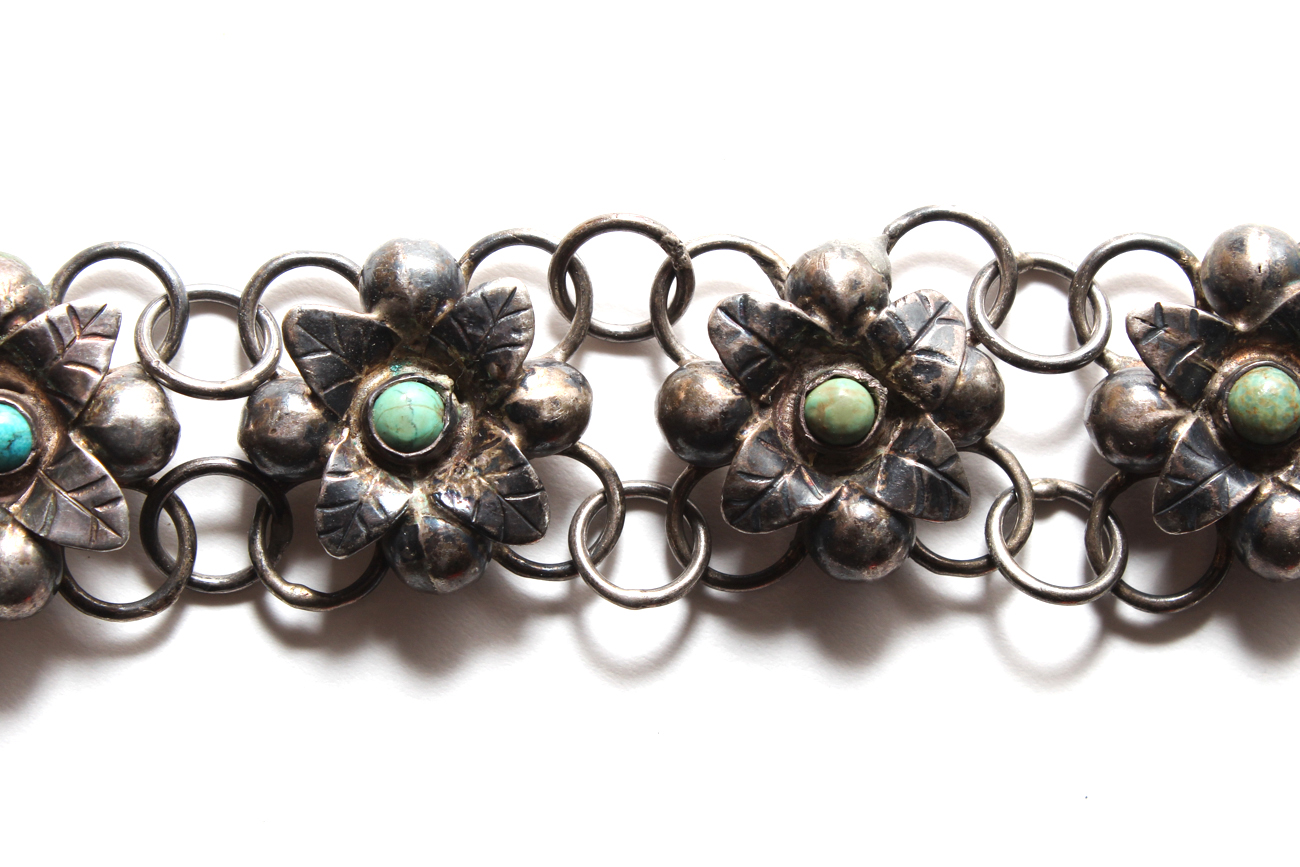 Mexican Sterling Silver And Turquoise Bracelet