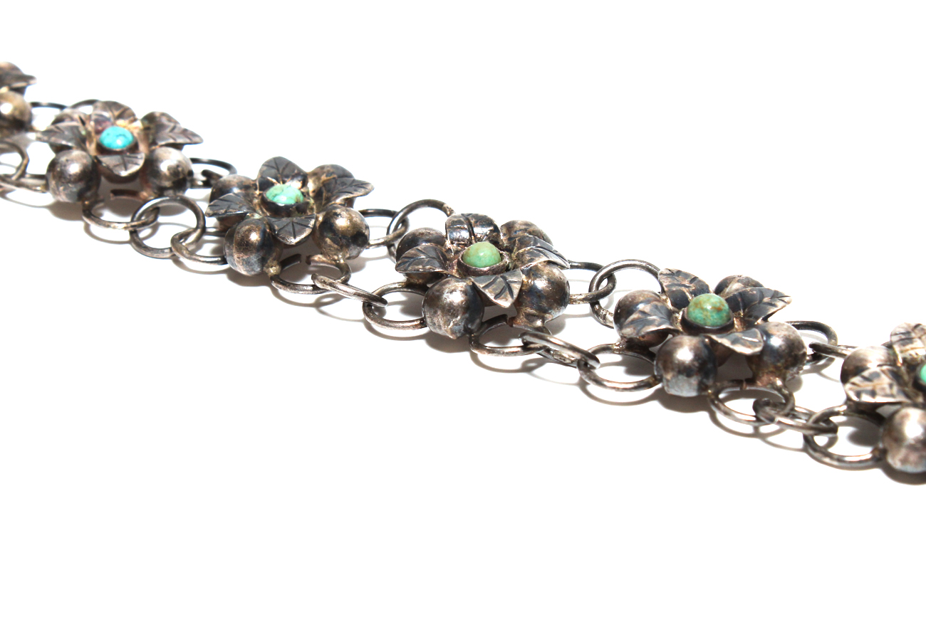 Mexican Sterling Silver And Turquoise Bracelet