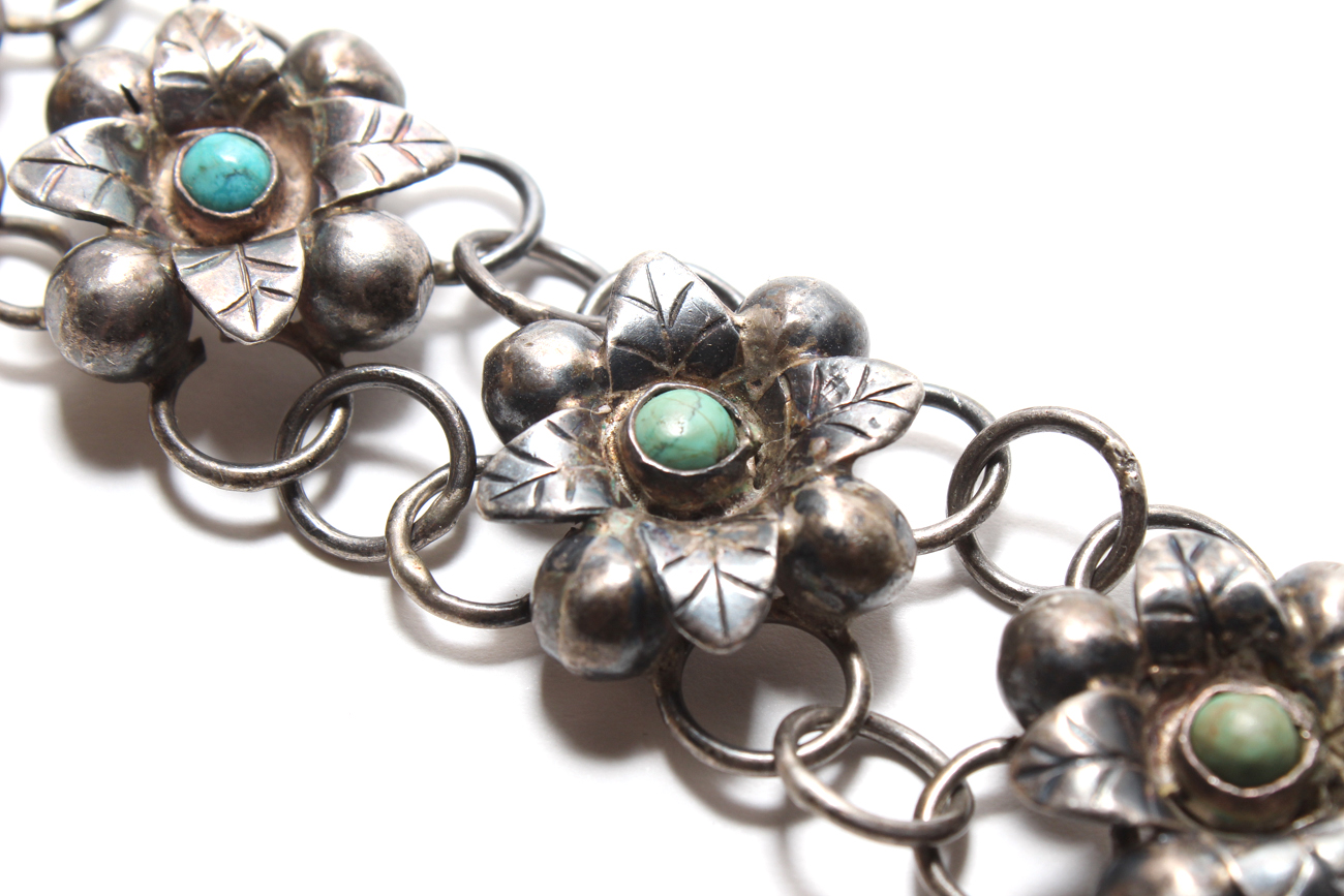 Mexican Sterling Silver And Turquoise Bracelet