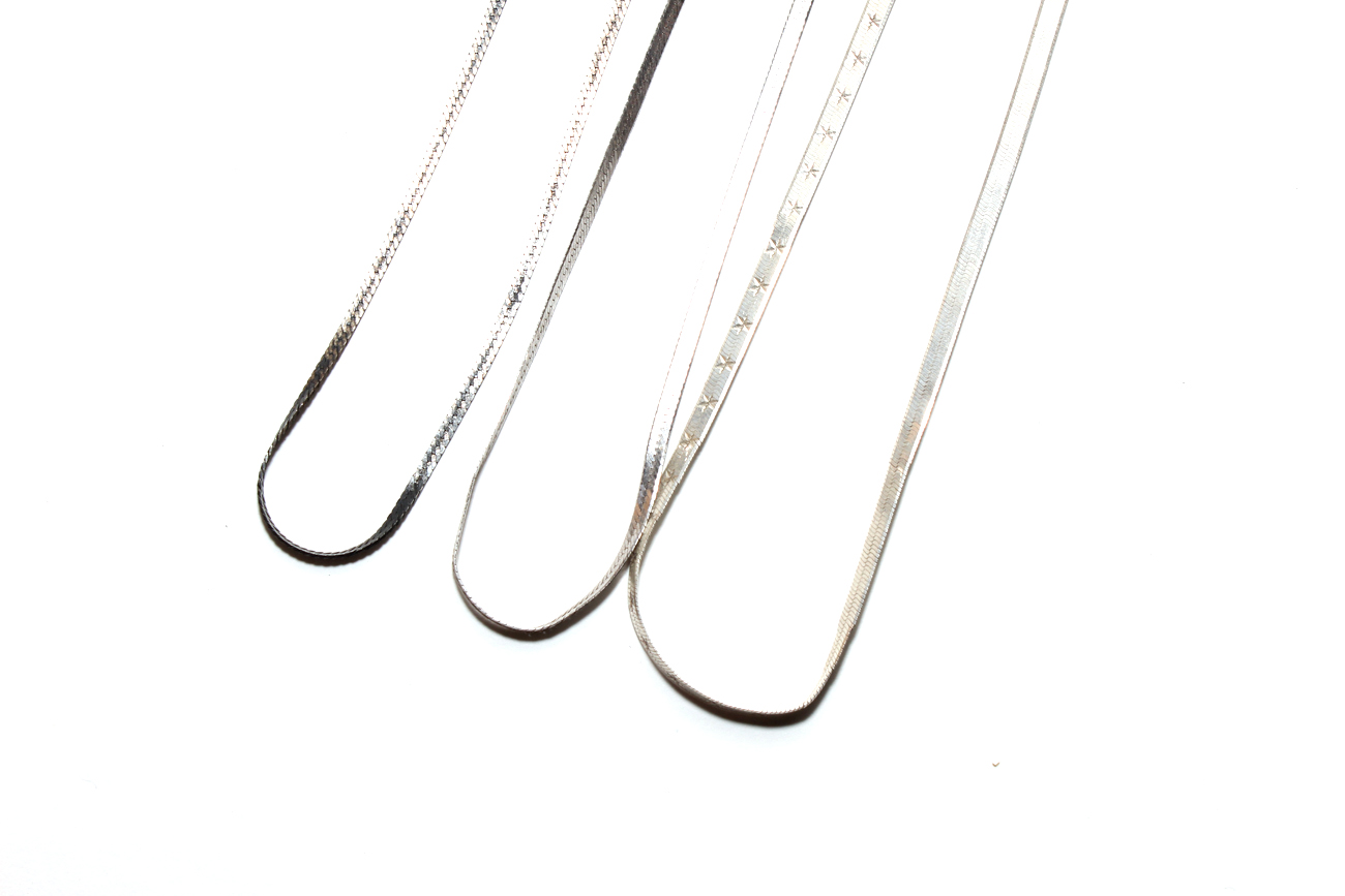 Three Vintage Sterling Silver Herringbone Necklaces