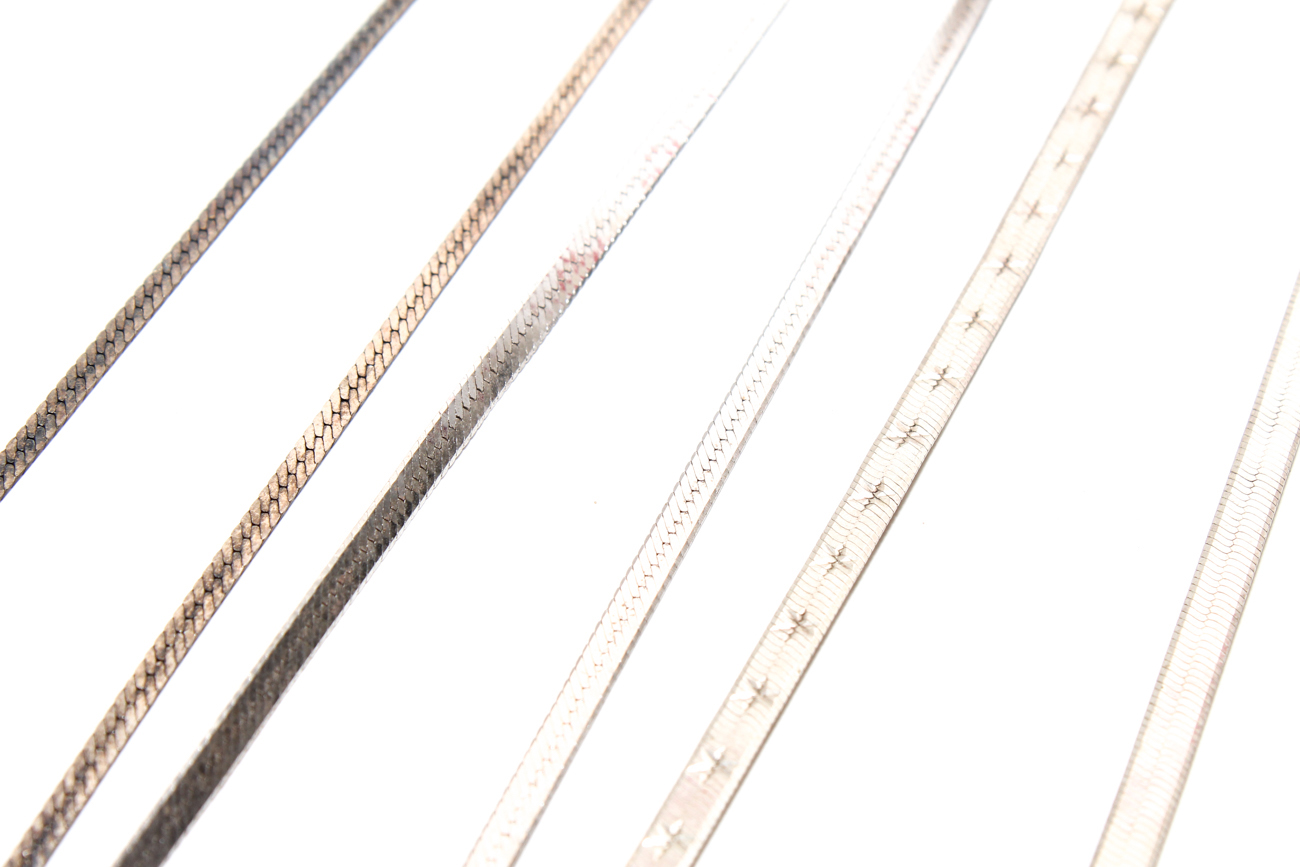 Three Vintage Sterling Silver Herringbone Necklaces