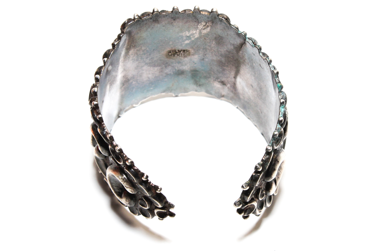 Mexican Sterling Silver Cuff Bracelet With Onyx Face