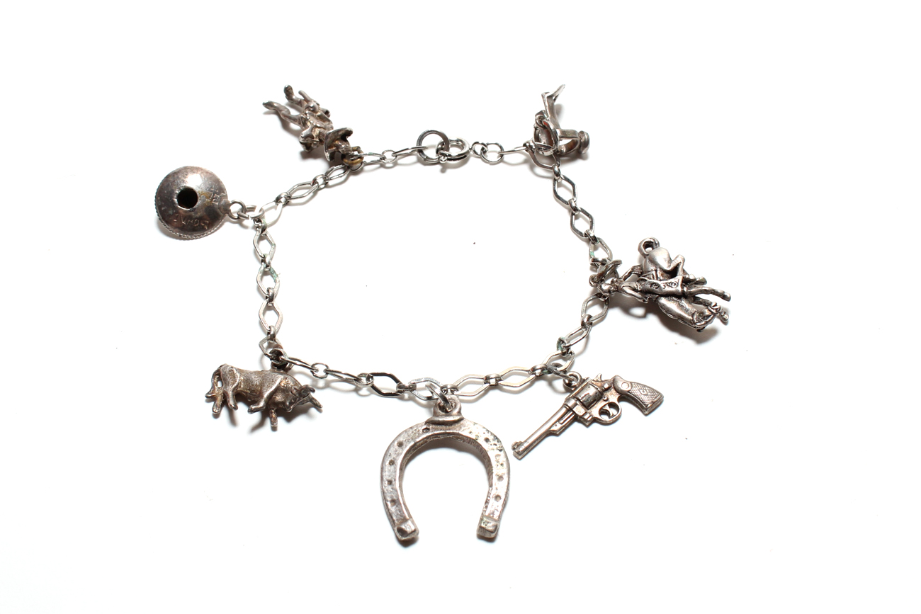 Sterling Silver Cowboy Charm Bracelet