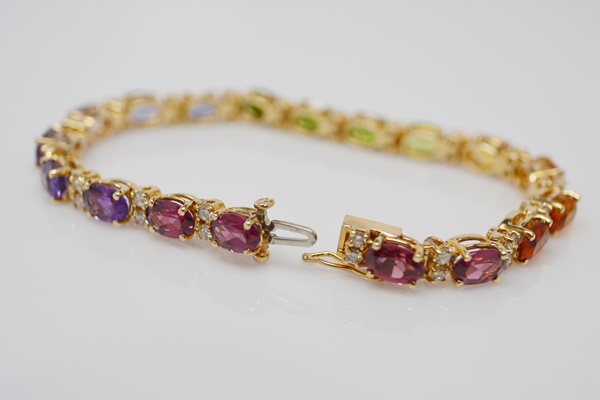 14K Yellow Gold 1.37 CTW Diamond and Multi-Gemstone Bracelet