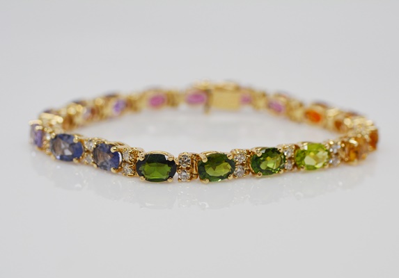 14K Yellow Gold 1.37 CTW Diamond and Multi-Gemstone Bracelet