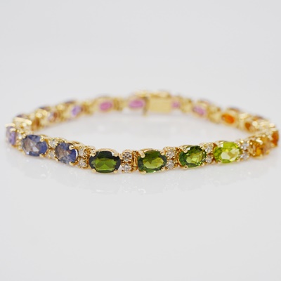 14K Yellow Gold 1.37 CTW Diamond and Multi-Gemstone Bracelet