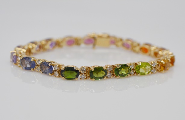 14K Yellow Gold 1.37 CTW Diamond and Multi-Gemstone Bracelet