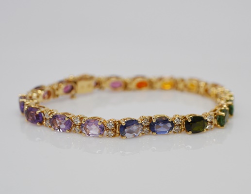 14K Yellow Gold 1.37 CTW Diamond and Multi-Gemstone Bracelet