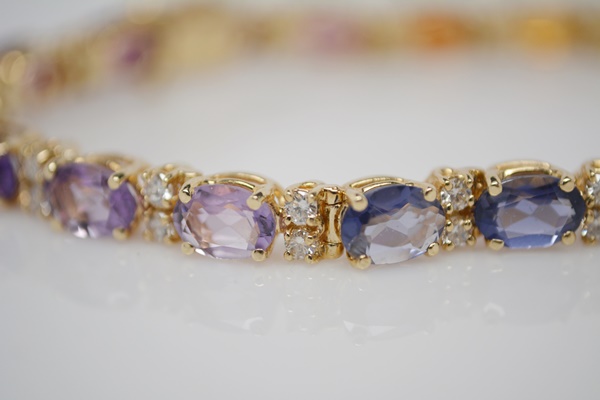 14K Yellow Gold 1.37 CTW Diamond and Multi-Gemstone Bracelet