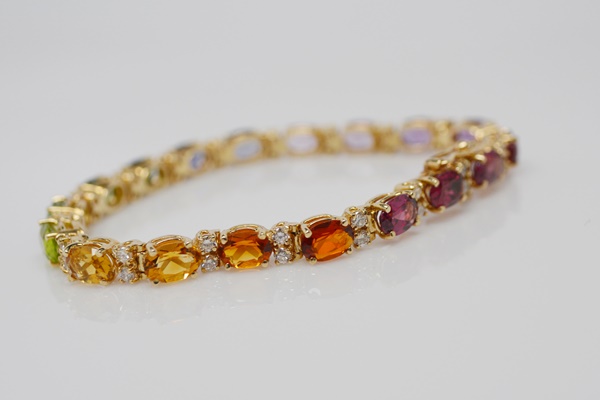 14K Yellow Gold 1.37 CTW Diamond and Multi-Gemstone Bracelet