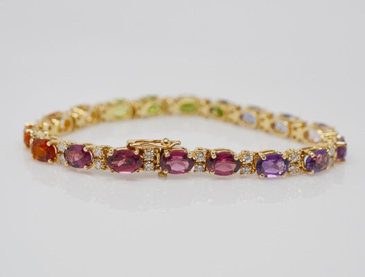 14K Yellow Gold 1.37 CTW Diamond and Multi-Gemstone Bracelet