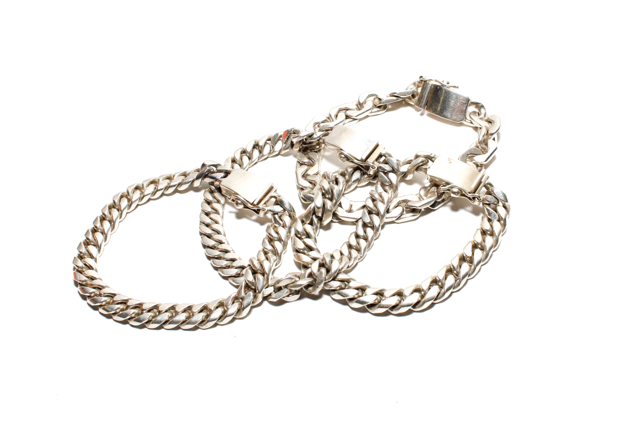 Four Mexican Sterling Silver Chain Bracelets