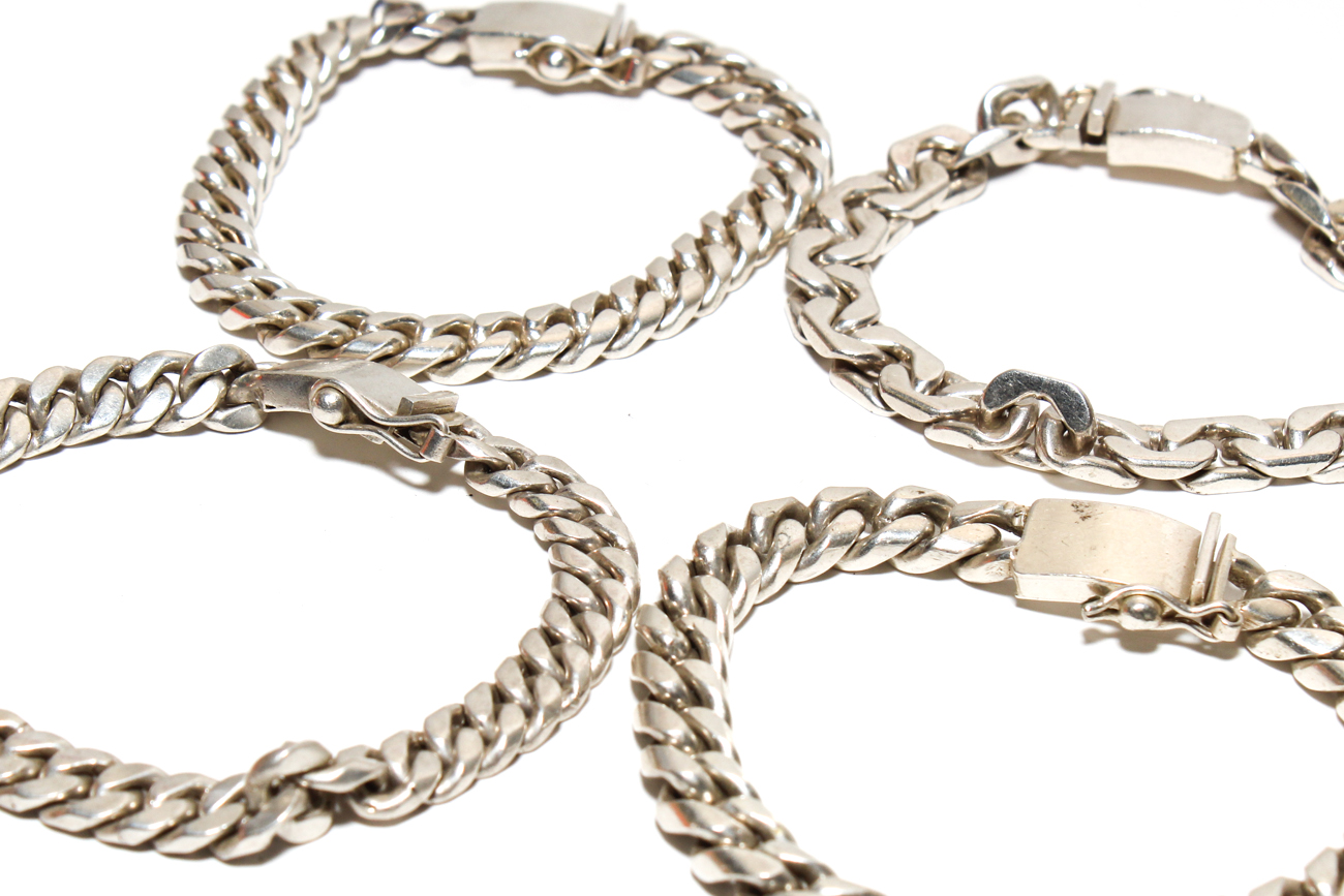 Four Mexican Sterling Silver Chain Bracelets