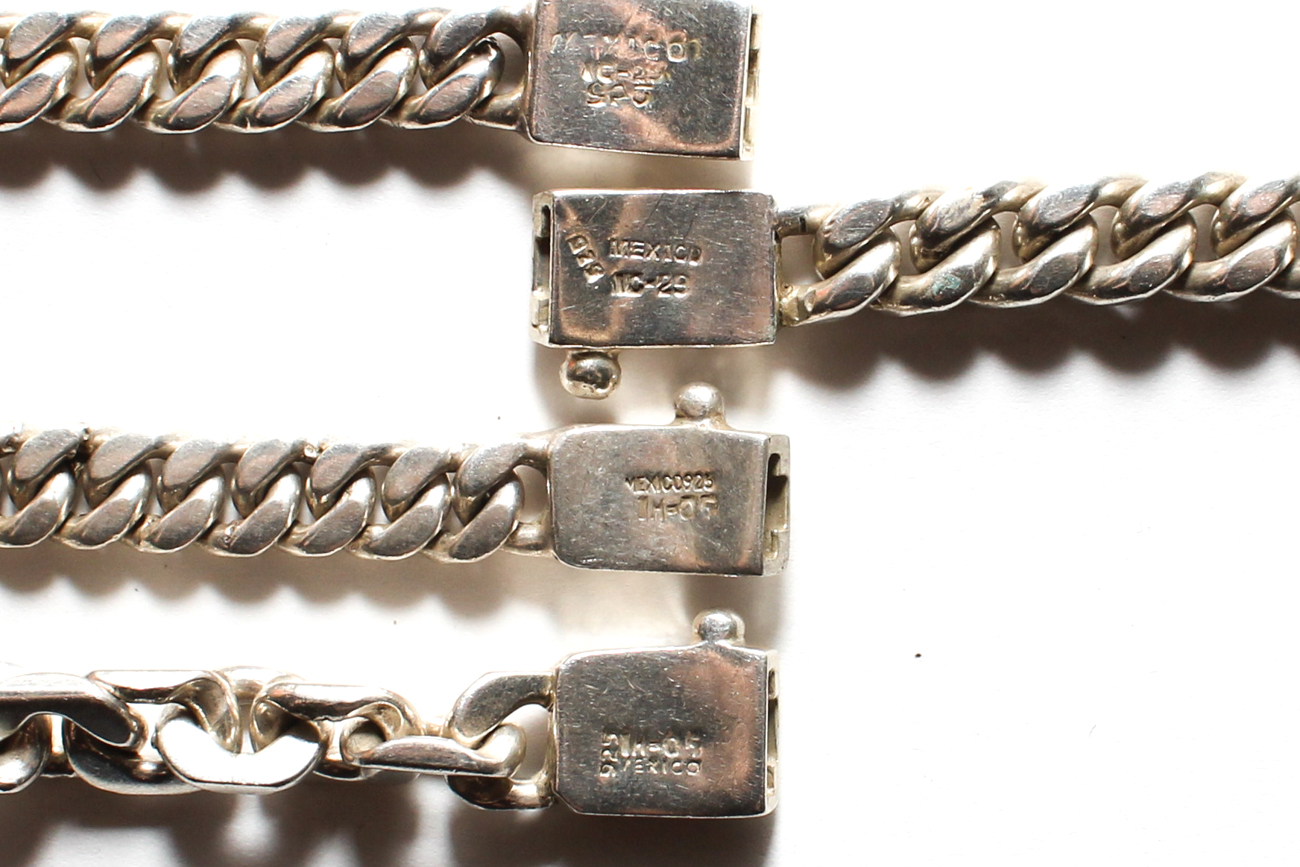 Four Mexican Sterling Silver Chain Bracelets